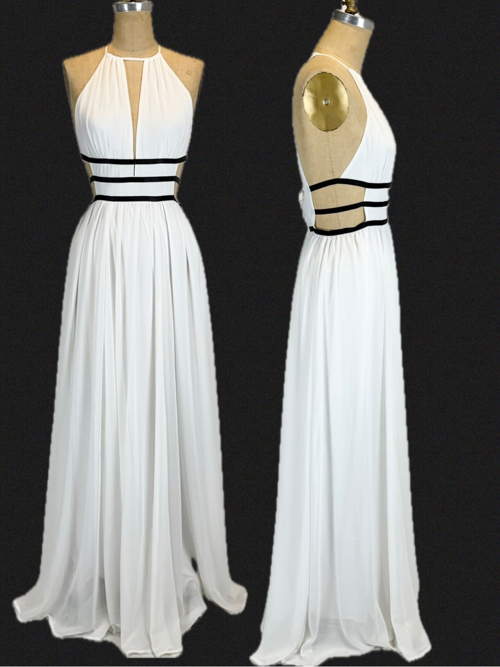 VINTAGE Y2K express white maxi dress formal gown cutout strappy halter prom